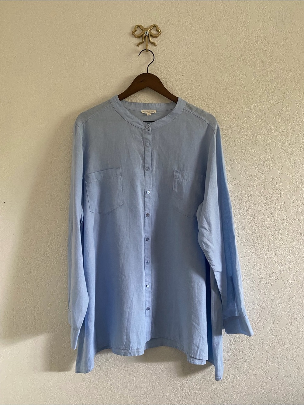 Eileen Fisher Organic Irish Linen Button Long Sleeves Shirt Sky Blue Size 1X